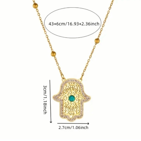 Gold and Turquoise Hamsa Necklace and Earring Set - Picture 5 of 5